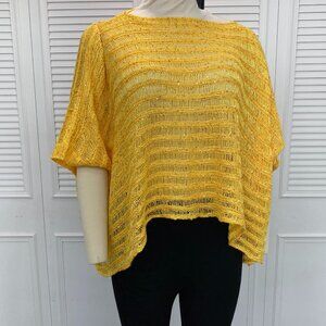 Yellow OS Sweater Dolman Sleeves Lightweight Open Weave